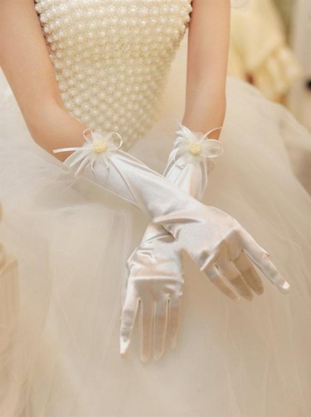 Flower Trimmed Long Gloves for Prom Girl.jpg