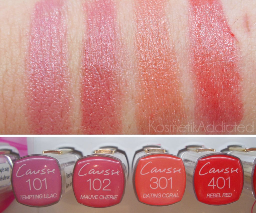 L'Oréal Caresse Lippenstifte 101 102 301 401 Swatches.JPG